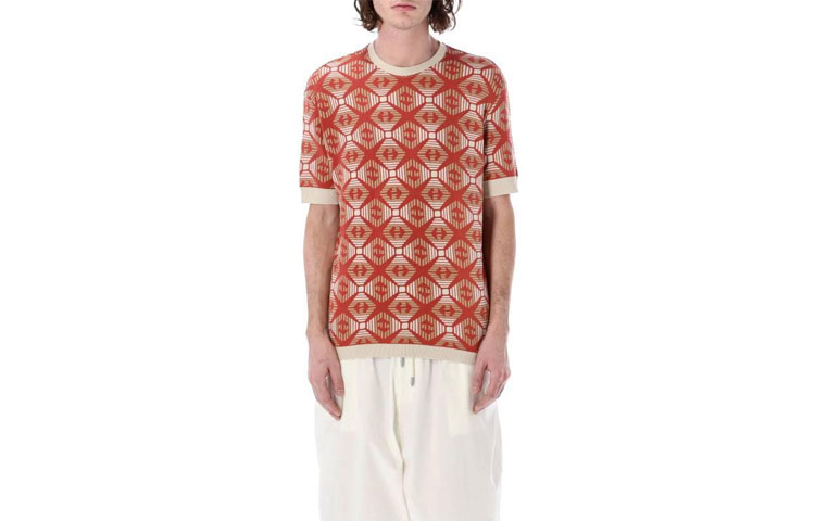 Order EMPORIO ARMANI SS23 All-Over Print Crewneck Short Sleeve T-Shirt Orange Mens 3R1T6G-1JXBZ-F213