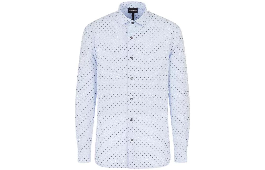 Emporio Armani SS23 All-Over Print Long Sleeve Shirt Men’s Blue. 3R1C86-1K0BZ-F747