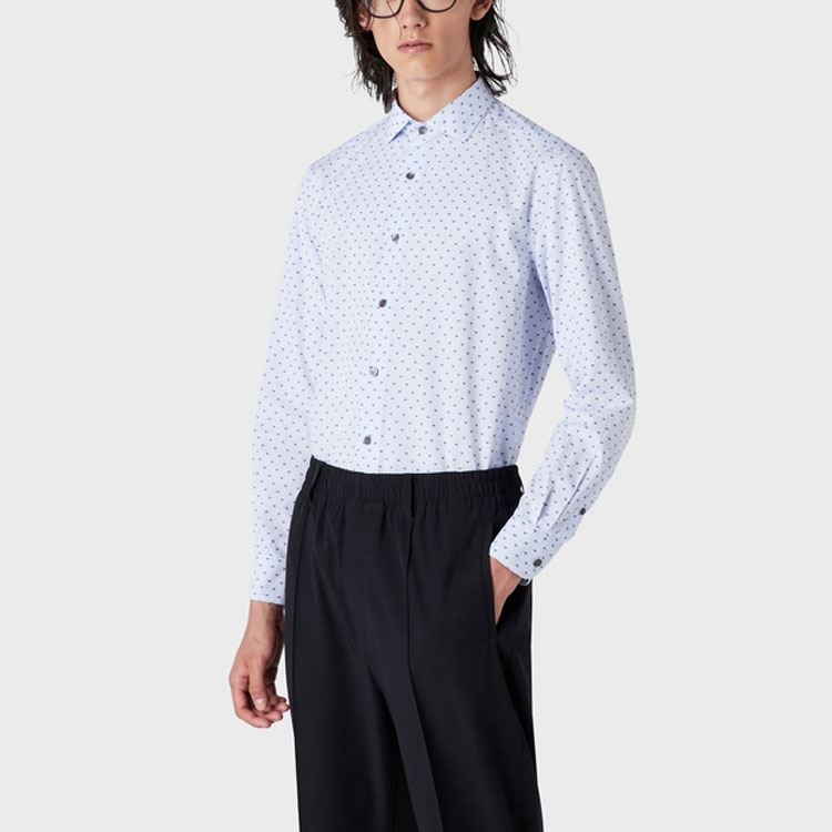 Lookbook Emporio Armani SS23 All-Over Print Long Sleeve Shirt Men’s Blue. 3R1C86-1K0BZ-F747