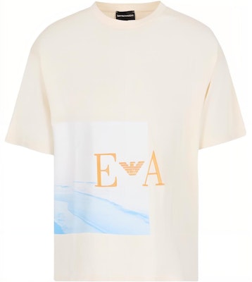 Emporio Armani SS23 Beach Print Logo Embroidered Cotton T-Shirt Men Warm White 3R1T6S-1J38Z-0101 Buy Emporio Armani SS23 Beach Print Logo Embroidered Cotton T-Shirt Men Warm White 3R1T6S-1J38Z-0101