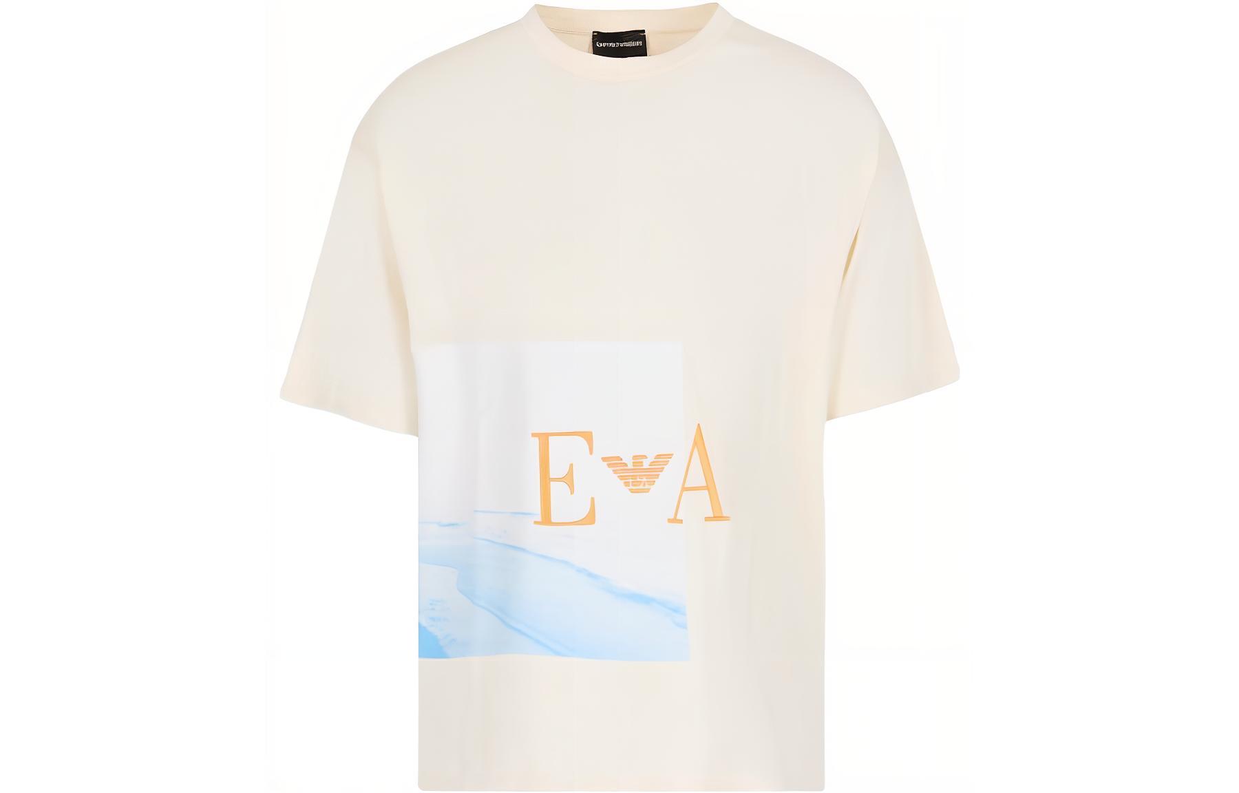 Order Emporio Armani SS23 Beach Print Logo Embroidered Cotton T-Shirt Men Warm White 3R1T6S-1J38Z-0101