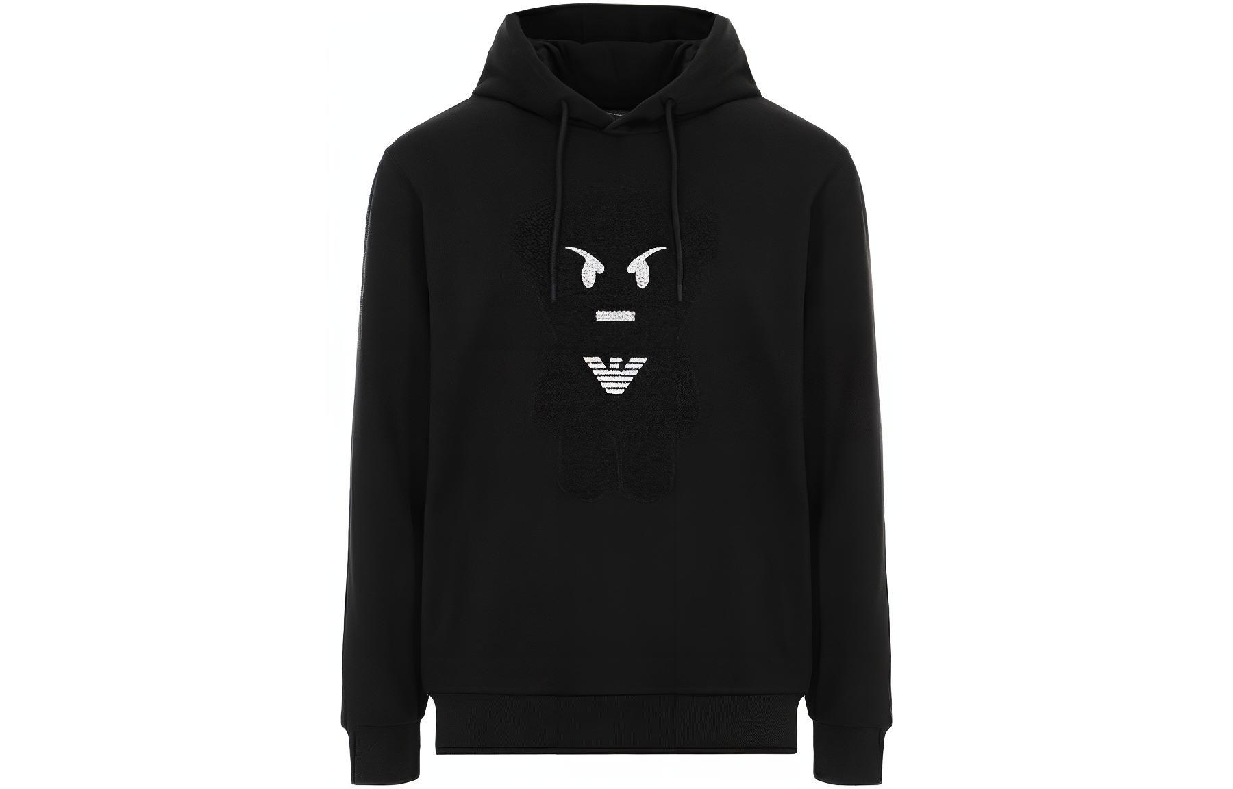 Emporio Armani SS23 Bear Embroidery Hoodie Black Long Sleeve Sweater 3G1M71-1J07Z-0999