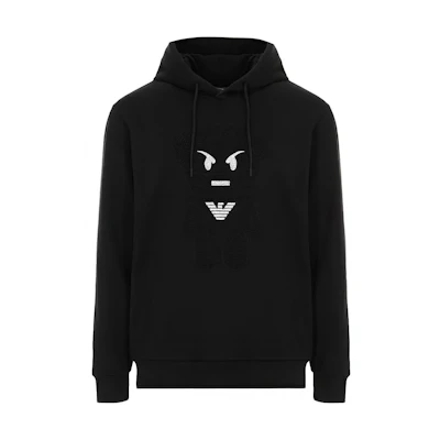 Emporio Armani SS23 Bear Embroidery Hoodie Black Long Sleeve Sweater 3G1M71-1J07Z-0999