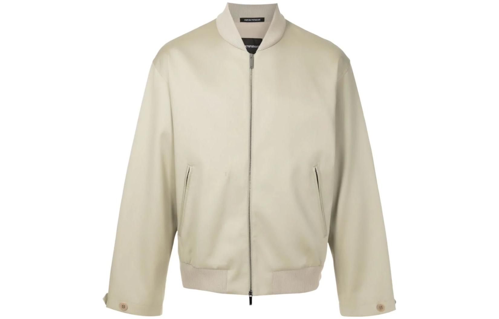Emporio Armani SS23 Beige Slim Fit Baseball Collar Zip Jacket D41R69-D1233-105