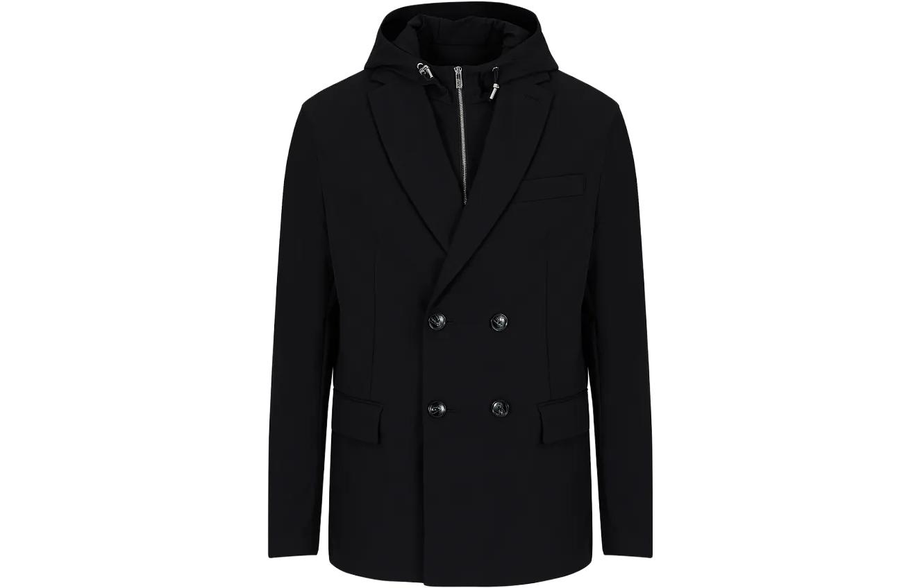 Emporio Armani SS23 Black Double-Breasted Hooded Jacket 3R1GL9-1NNIZ1-0999