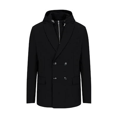 Emporio Armani SS23 Black Double-Breasted Hooded Jacket 3R1GL9-1NNIZ1-0999