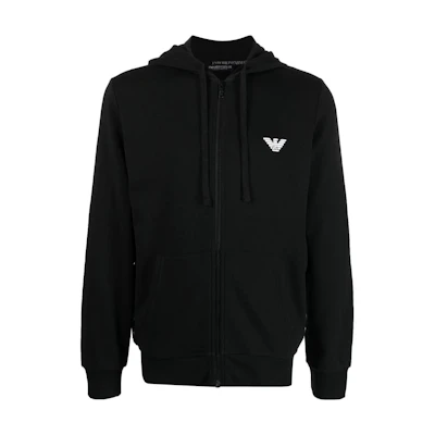 Emporio Armani SS23 Black Hoodie with Solid Logo Print and Drawstring 111666-3R571-0020