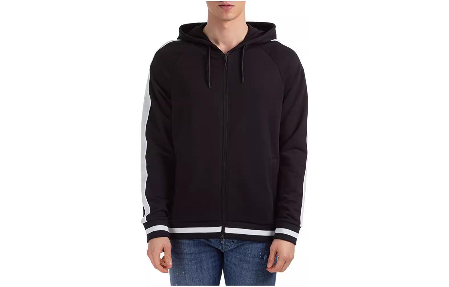 Emporio Armani SS23 Black Hoodie with Zipper and Drawstring 3H1M91-1J07Z-0999