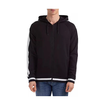 Emporio Armani SS23 Black Hoodie with Zipper and Drawstring 3H1M91-1J07Z-0999