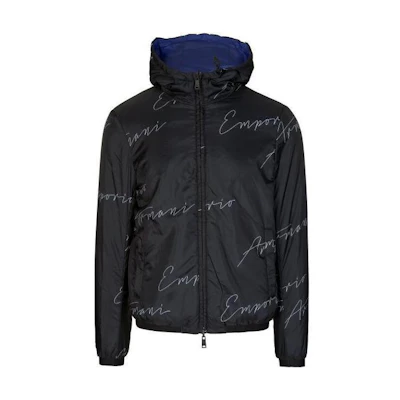 Emporio Armani SS23 Black Letter Print Hooded Jacket 6Z1B97-1NUNZ-F002
