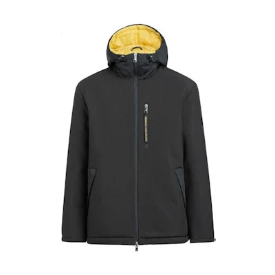 Emporio Armani SS23 Black Logo Print Reversible Cotton Hooded Jacket for Men 6HZB06-ZNNEZ-1200