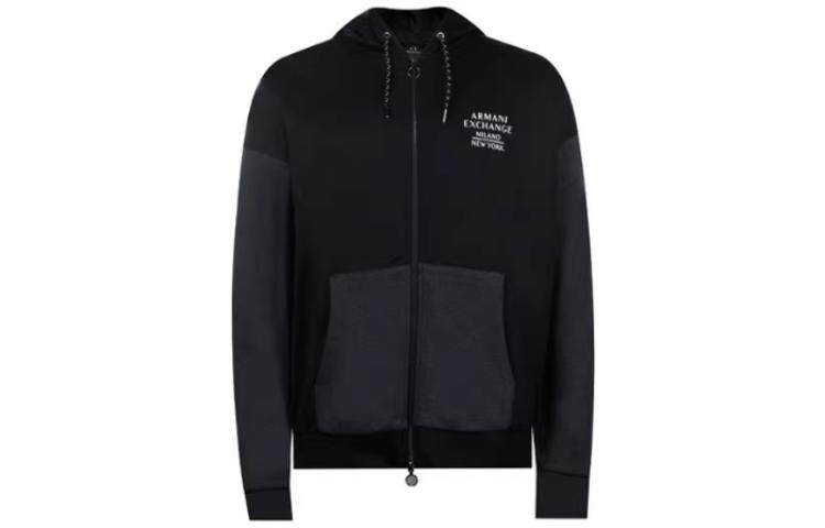 Emporio Armani SS23 Black Loose-Fit Zip-Up Sweatshirt with Letter Print Mens 6HZMLDZ-JLBZJW-6277
