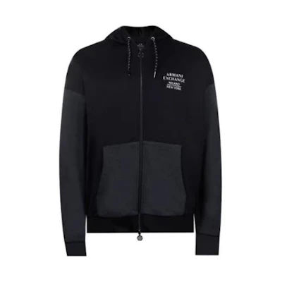 Emporio Armani SS23 Black Loose-Fit Zip-Up Sweatshirt with Letter Print Mens 6HZMLDZ-JLBZJW-6277