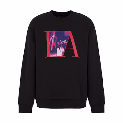 Emporio Armani SS23 Black Loose Fit Anime Print Pullover Sweatshirt Men. 6R1M6X-1JT2Z-0999