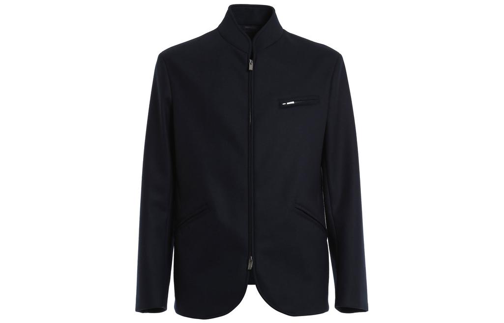 Emporio Armani SS23 Black Minimalist Zip-Up Stand Collar Jacket SCG81W-SCW02-922