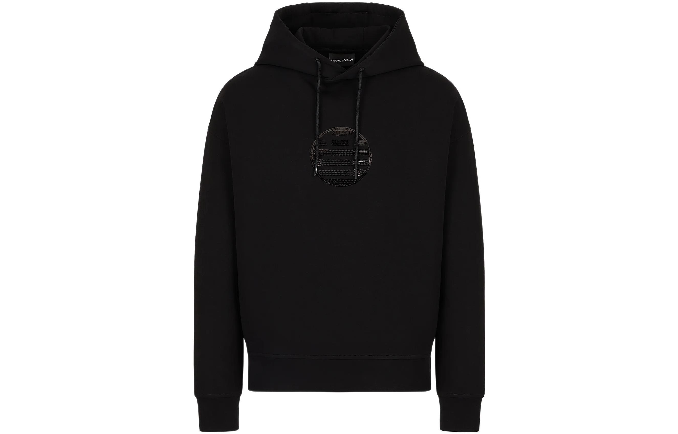 Emporio Armani SS23 Black Solid Color Pullover Hoodie 3R1MBI-1JHSZ-0044