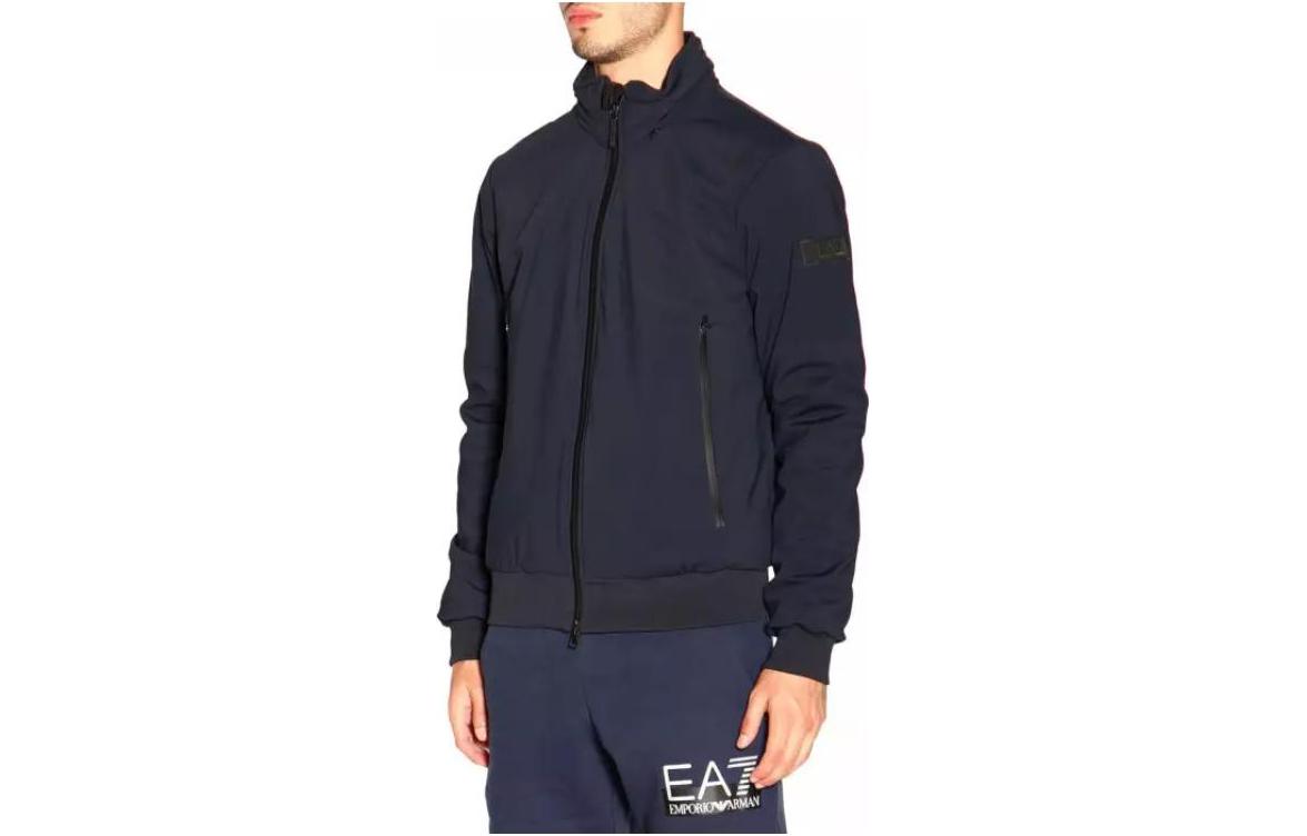 Emporio Armani SS23 Black Solid Ribbed Stand Collar Zip-Up Jacket 6GPB65-PNR2Z-0578