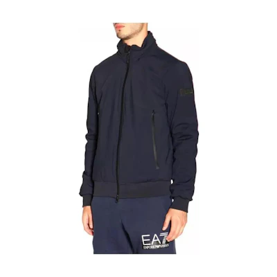 Emporio Armani SS23 Black Solid Ribbed Stand Collar Zip-Up Jacket 6GPB65-PNR2Z-0578