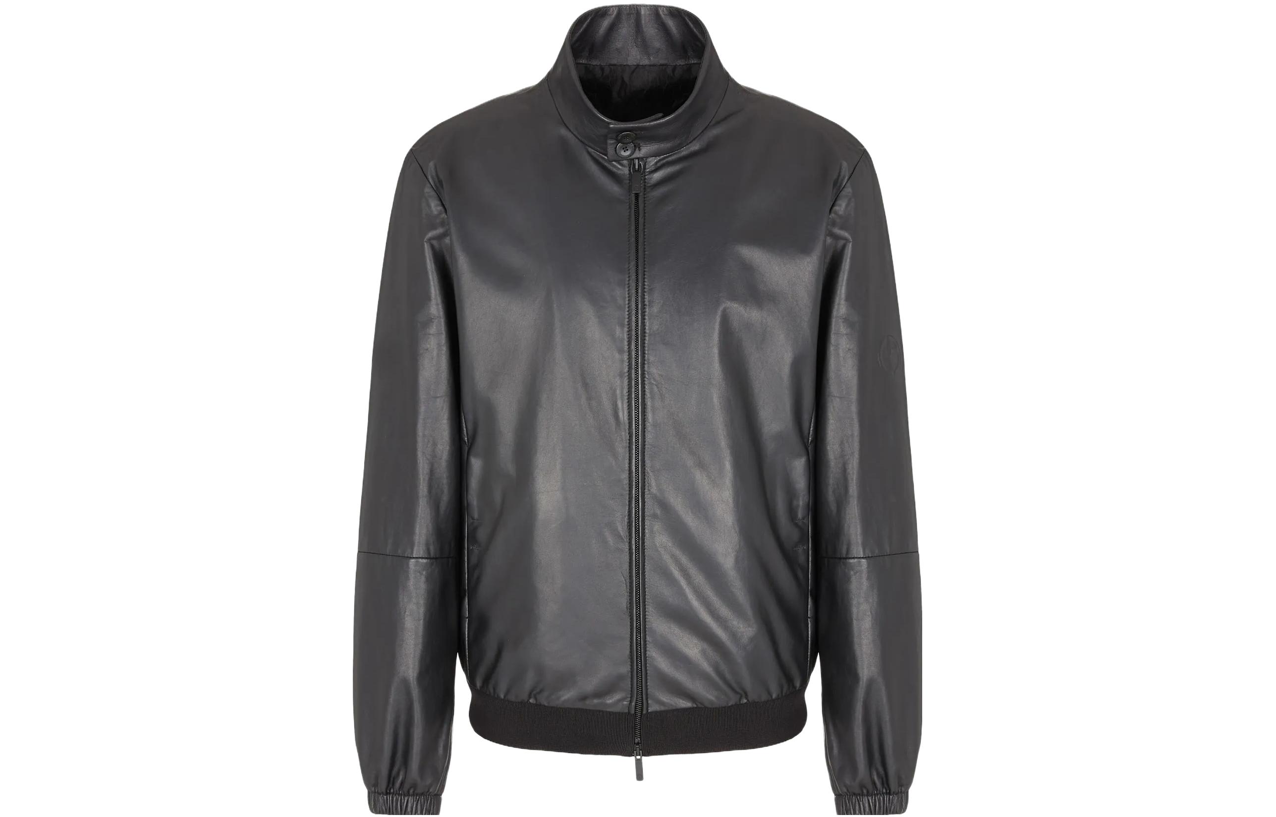 Emporio Armani SS23 Black Solid Zip-Up Jacket with Stand Collar D4SR89-DSP89-1999