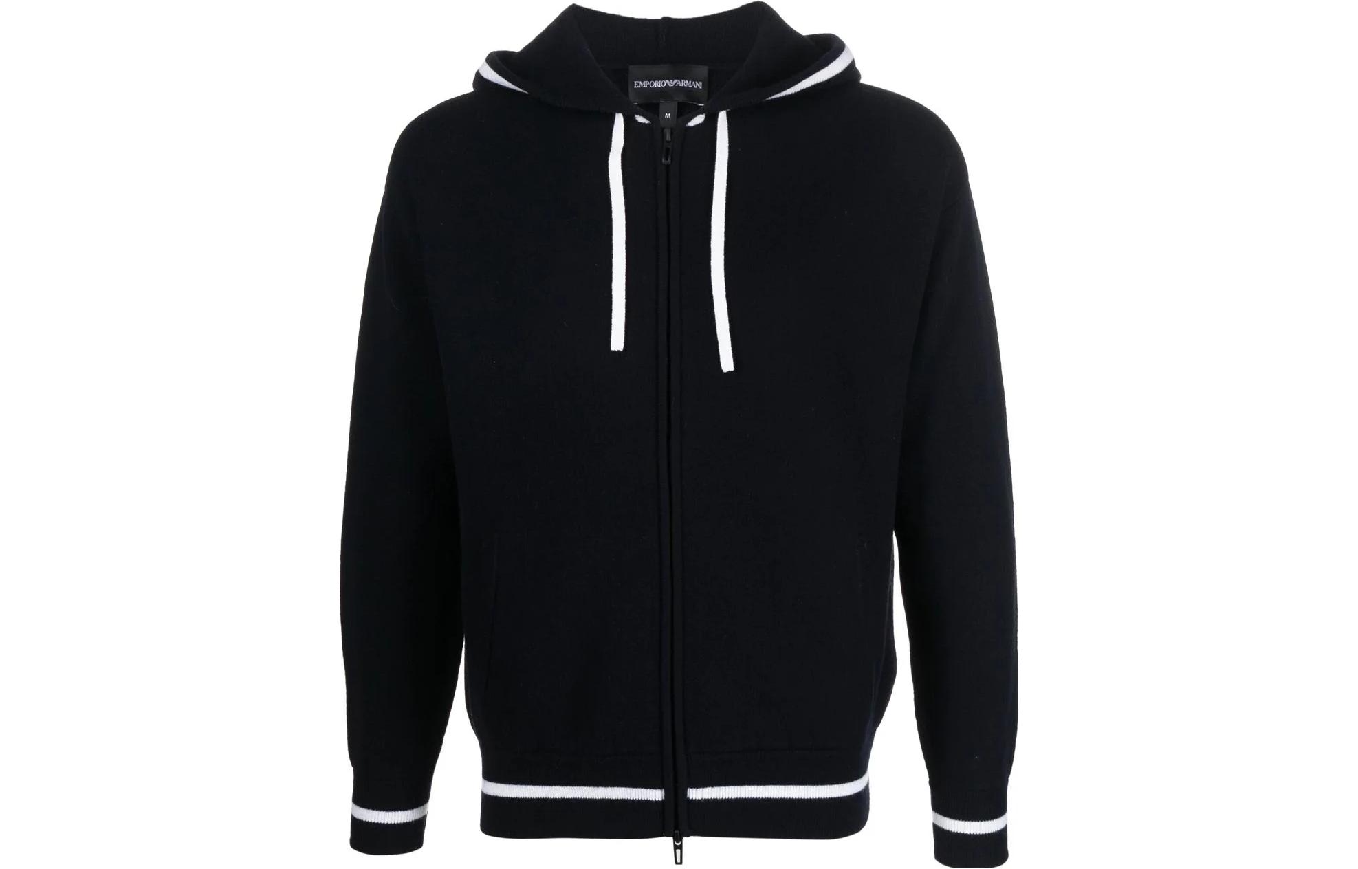 Emporio Armani SS23 Black Stripe Trim Drawstring Zip Hoodie 6L1MXD-1MJRZ-0920