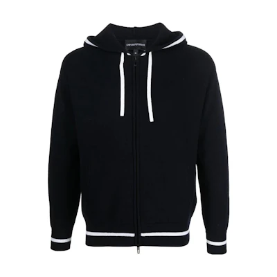 Emporio Armani SS23 Black Stripe Trim Drawstring Zip Hoodie 6L1MXD-1MJRZ-0920