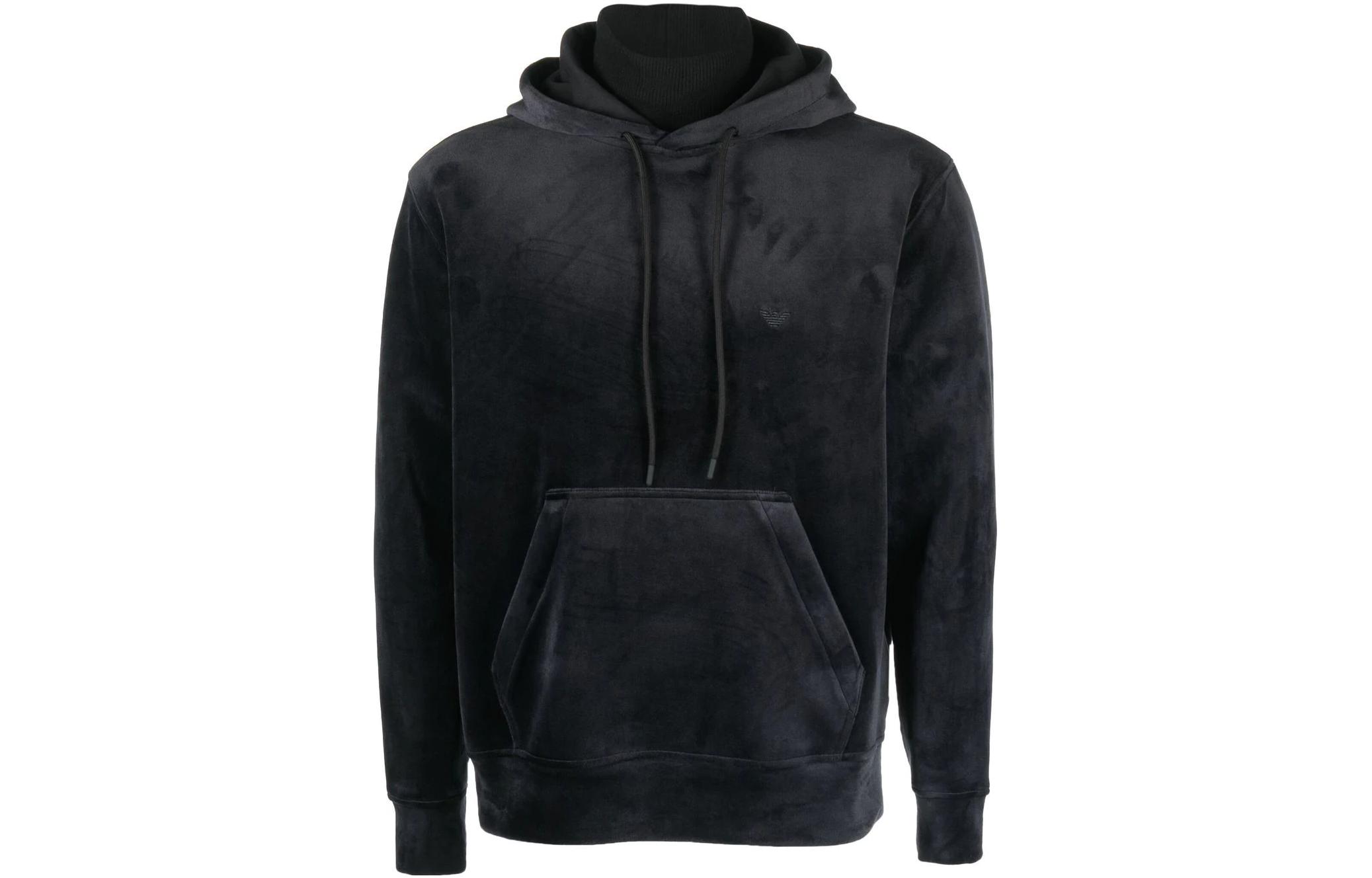 Emporio Armani SS23 Black Velvet Logo Embroidered Drawstring Sweatshirt 6L1M7P-1JA8Z-0999