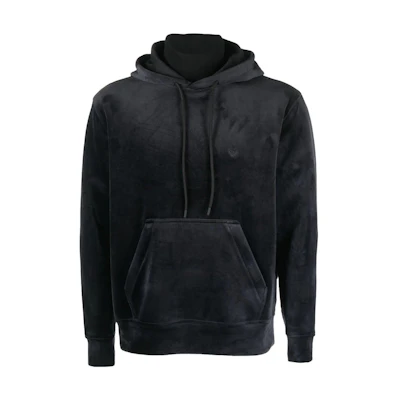Emporio Armani SS23 Black Velvet Logo Embroidered Drawstring Sweatshirt 6L1M7P-1JA8Z-0999