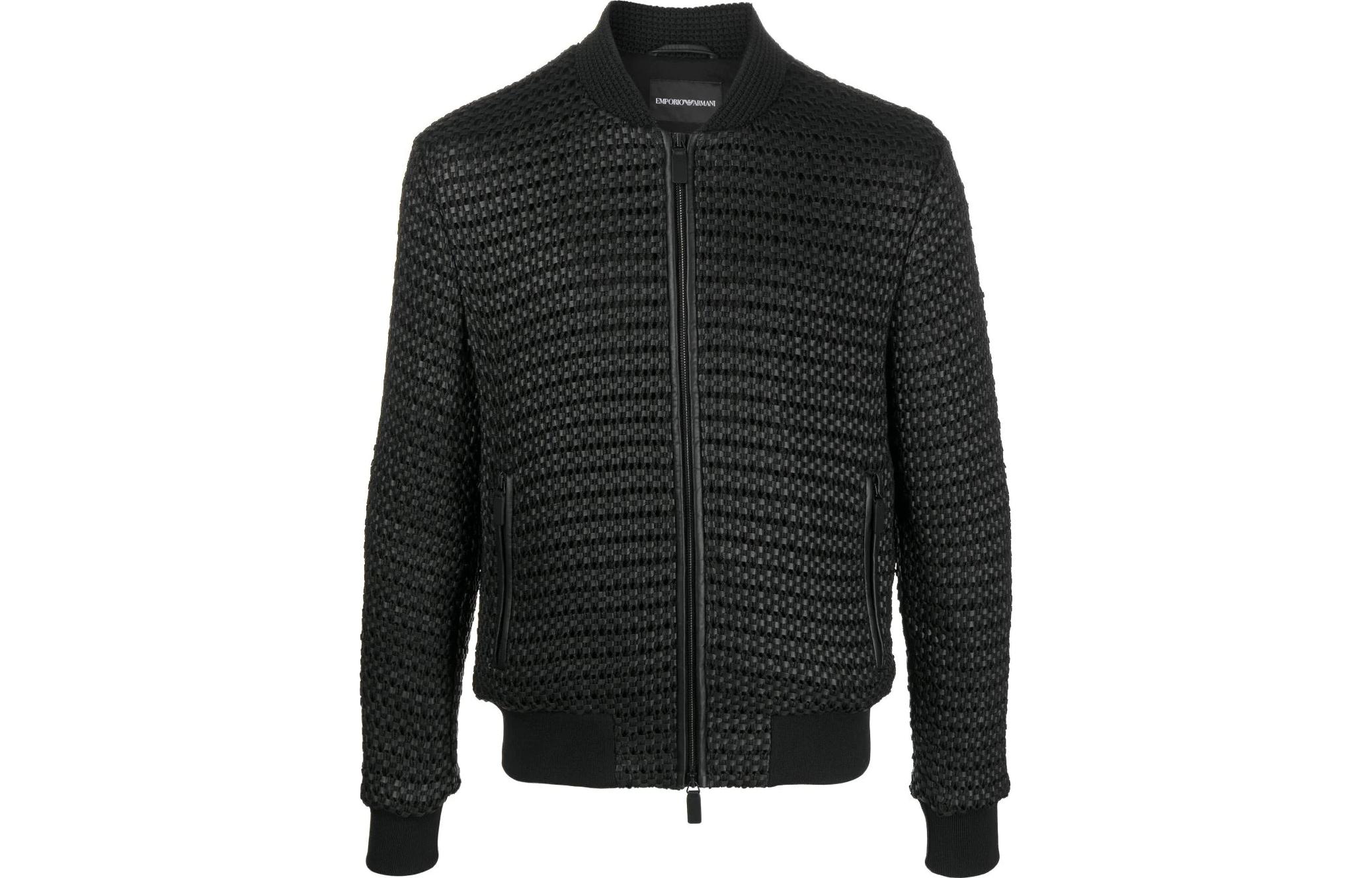 Emporio Armani SS23 Black Woven Baseball Collar Zip Jacket D41R89-D1P89-099