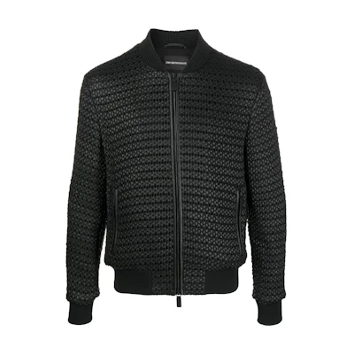 Emporio Armani SS23 Black Woven Baseball Collar Zip Jacket D41R89-D1P89-099