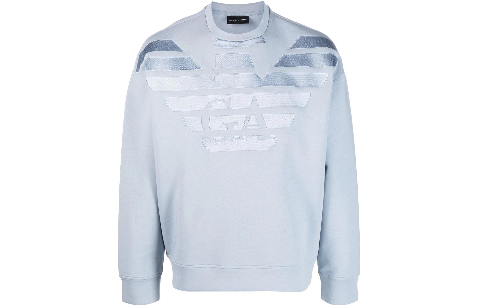 Emporio Armani SS23 Blue Crewneck Long Sleeve Sweatshirt with Eagle Logo Men 3R1MDH-1JHSZ-0767