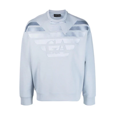 Emporio Armani SS23 Blue Crewneck Long Sleeve Sweatshirt with Eagle Logo Men 3R1MDH-1JHSZ-0767