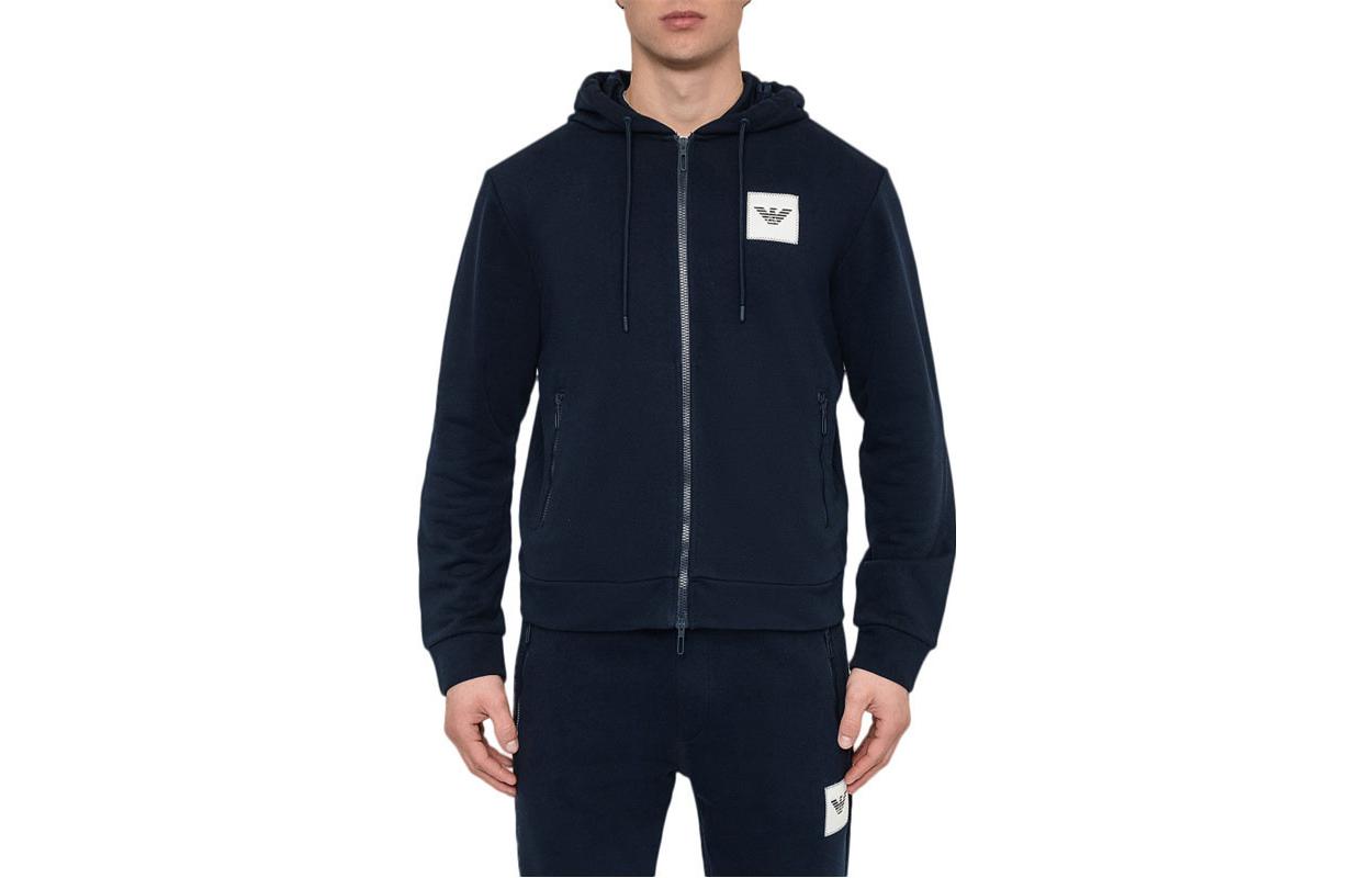 Emporio Armani SS23 Blue Hoodie with Front Logo Print and Zipper 6G1MG0-1J36Z-0922