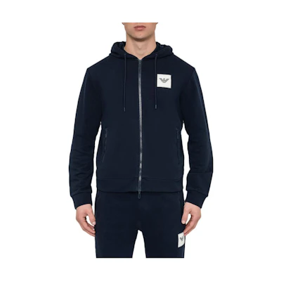 Emporio Armani SS23 Blue Hoodie with Front Logo Print and Zipper 6G1MG0-1J36Z-0922