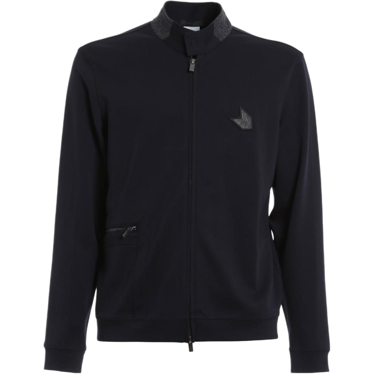 Emporio Armani SS23 Blue Wool-Blend Zip-Up Collar Jacket with Logo Patch SCB01J-SCMDJ-922