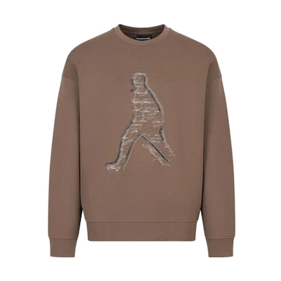 Emporio Armani SS23 Brown Crewneck Sweatshirt with Embroidered Silhouette Design Men 3R1MDQ-1JHSZ-0651
