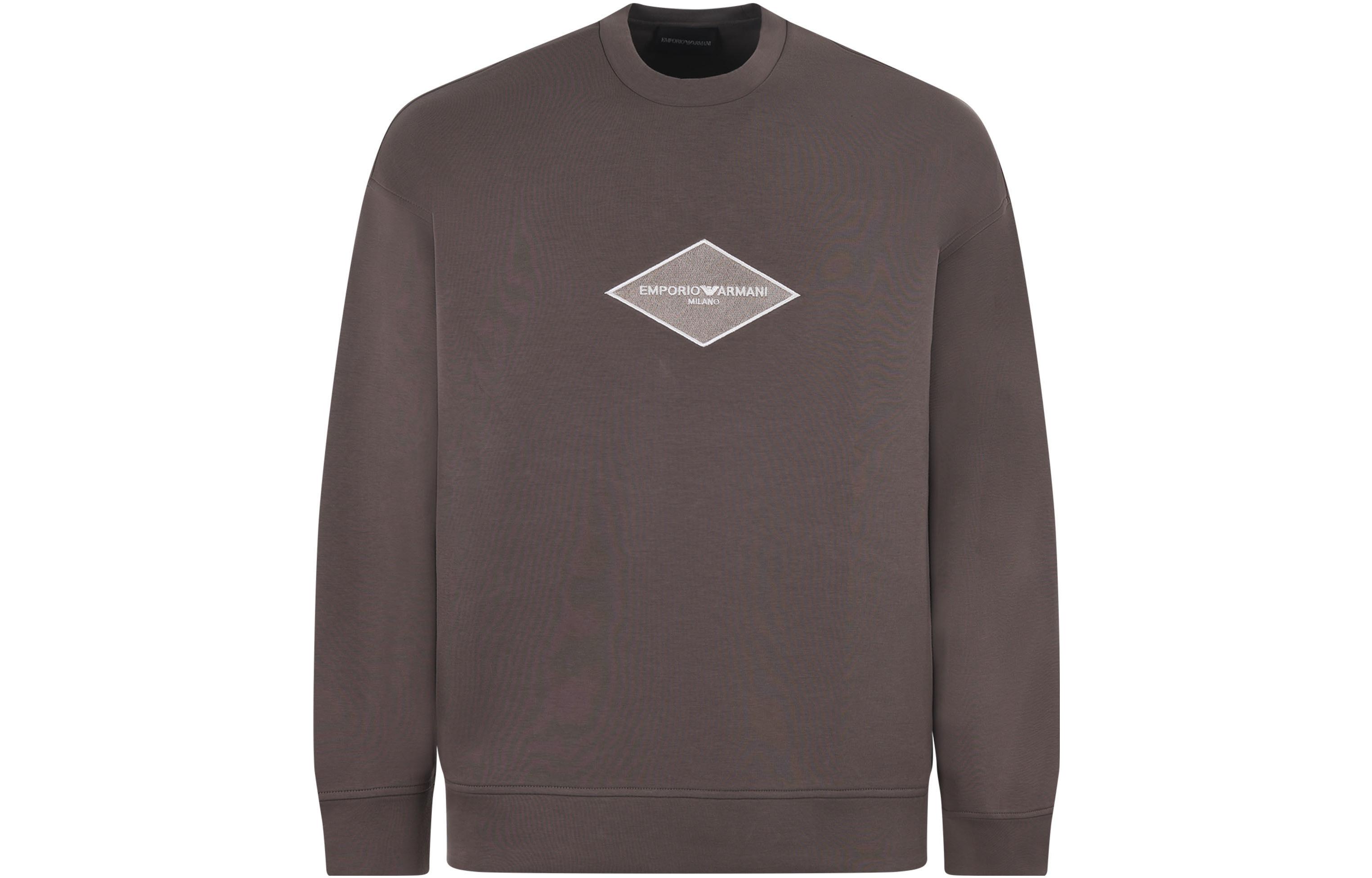 Emporio Armani SS23 Brown Diamond Pattern Logo Print Crewneck Sweatshirt Men 3R1MDD-1JHSZ-0440