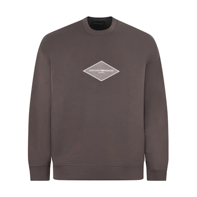 Emporio Armani SS23 Brown Diamond Pattern Logo Print Crewneck Sweatshirt Men 3R1MDD-1JHSZ-0440