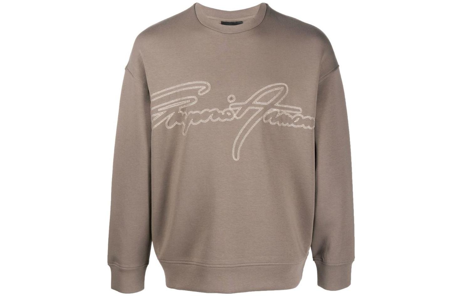 Emporio Armani SS23 Brown Letter Print Crewneck Long Sleeve Sweatshirt Men 3R1MDK-1JHSZ-0440