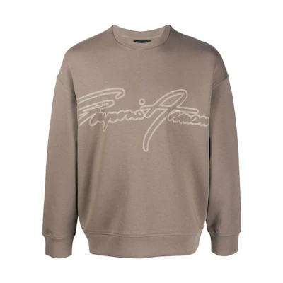 Emporio Armani SS23 Brown Letter Print Crewneck Long Sleeve Sweatshirt Men 3R1MDK-1JHSZ-0440