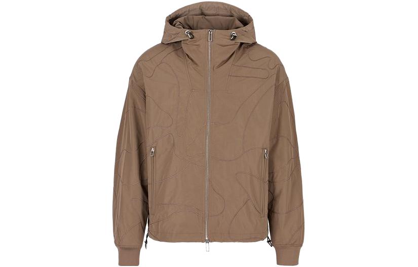 Emporio Armani SS23 Brown Solid Color Zip Pocket Hooded Jacket for Men 3R1BS5-1NNFZ-0440