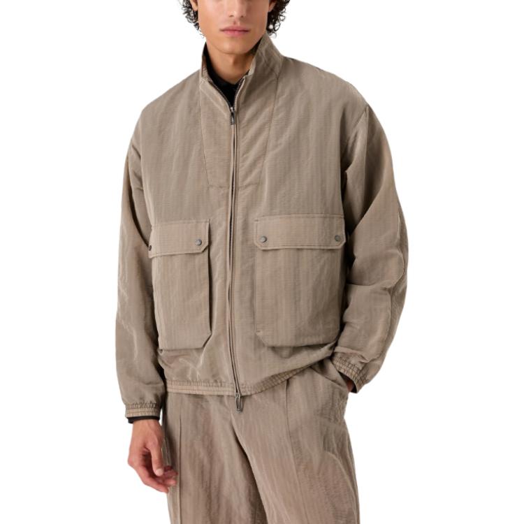 Emporio Armani SS23 Brown Solid Zip-Up Loose-Fit Jacket 3D1BG7-1NJUZ-0650