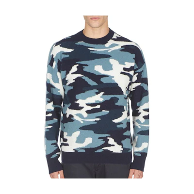 EMPORIO ARMANI SS23 Camouflage Crewneck Long Sleeve Sweater Men’s Blue 3L1MT6-1MD5Z-F977