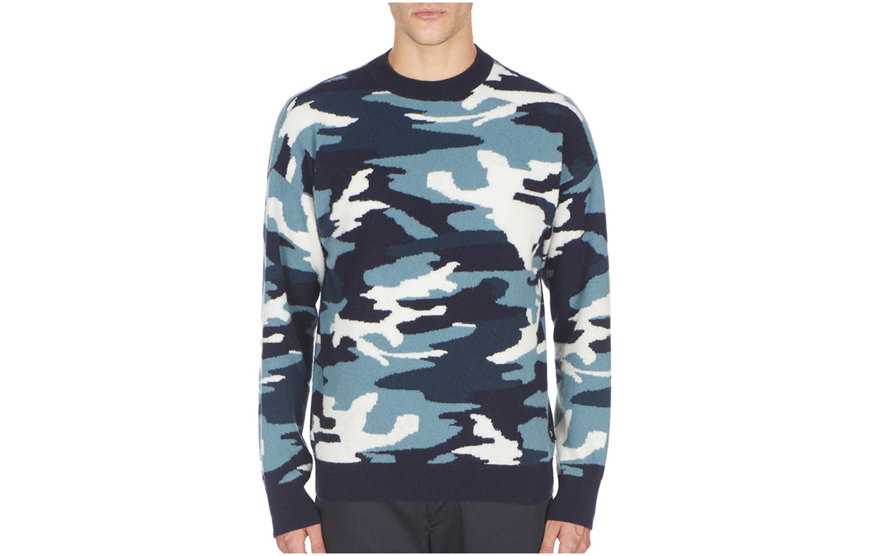 Order EMPORIO ARMANI SS23 Camouflage Crewneck Long Sleeve Sweater Men’s Blue 3L1MT6-1MD5Z-F977