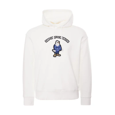 Emporio Armani SS23 Cartoon Eagle Hoodie Pullover White 3L1MFL