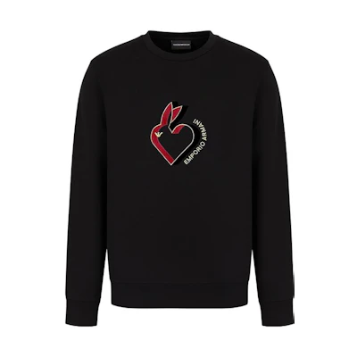 EMPORIO ARMANI SS23 Chinese New Year Rabbit Embroidery Sweatshirt Black . 3R1MBJ-1JHSZ-0999