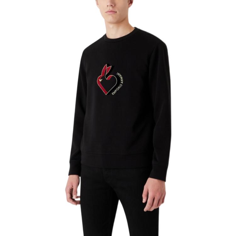 Shop EMPORIO ARMANI SS23 Chinese New Year Rabbit Embroidery Sweatshirt Black . 3R1MBJ-1JHSZ-0999