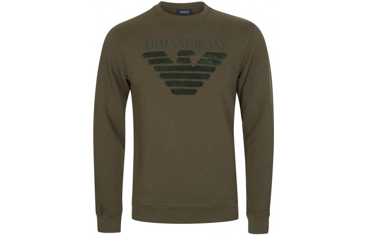 Emporio Armani SS23 Colorblock Crewneck Long Sleeve Sweatshirt Army Green Men 6Y6M09-6J1MZ-1861