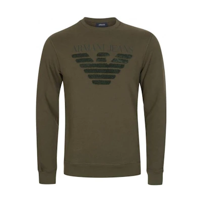 Emporio Armani SS23 Colorblock Crewneck Long Sleeve Sweatshirt Army Green Men 6Y6M09-6J1MZ-1861
