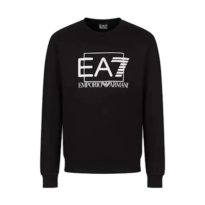 Emporio Armani SS23 Colorblock Logo Cotton Crewneck Sweatshirt Black Men 3RPM60-PJ05Z-1200