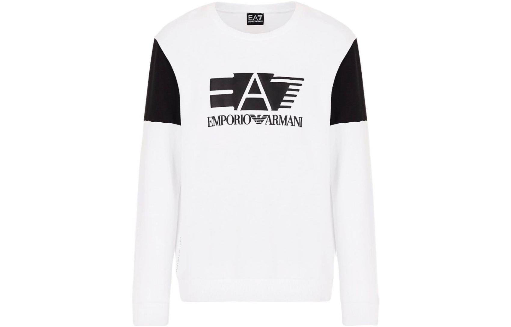 Emporio Armani SS23 Colorblock Logo Crewneck Pullover Sweatshirt White Men’s 3HPM38-PJJ5Z-1100